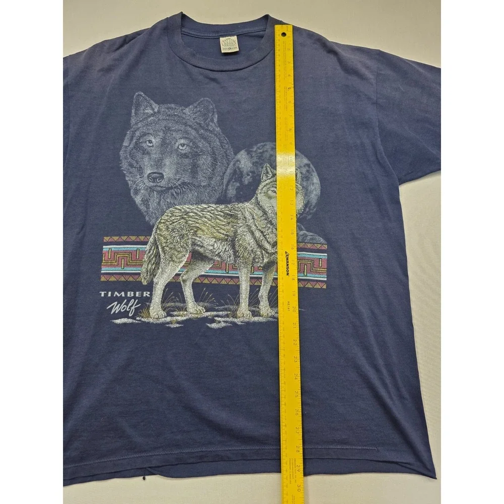 Vintage 90s Timber Wolf T‑Shirt XL Cotton Grove USA Made Wildlife Moon Flaw Seam